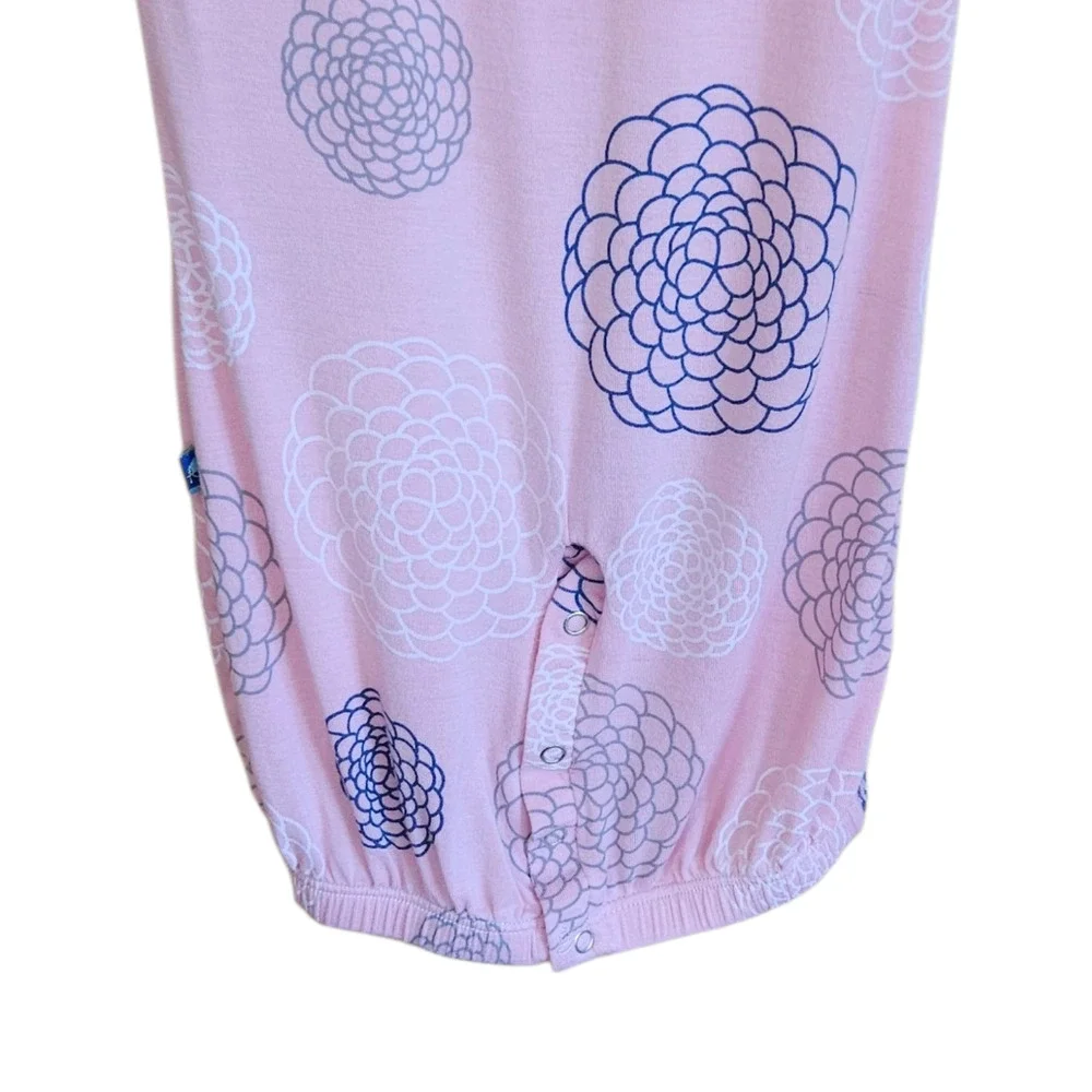 KicKee Pants Pink Mums Floral Bamboo Ruffle Front Sleeper Pajamas 6-12 Months
